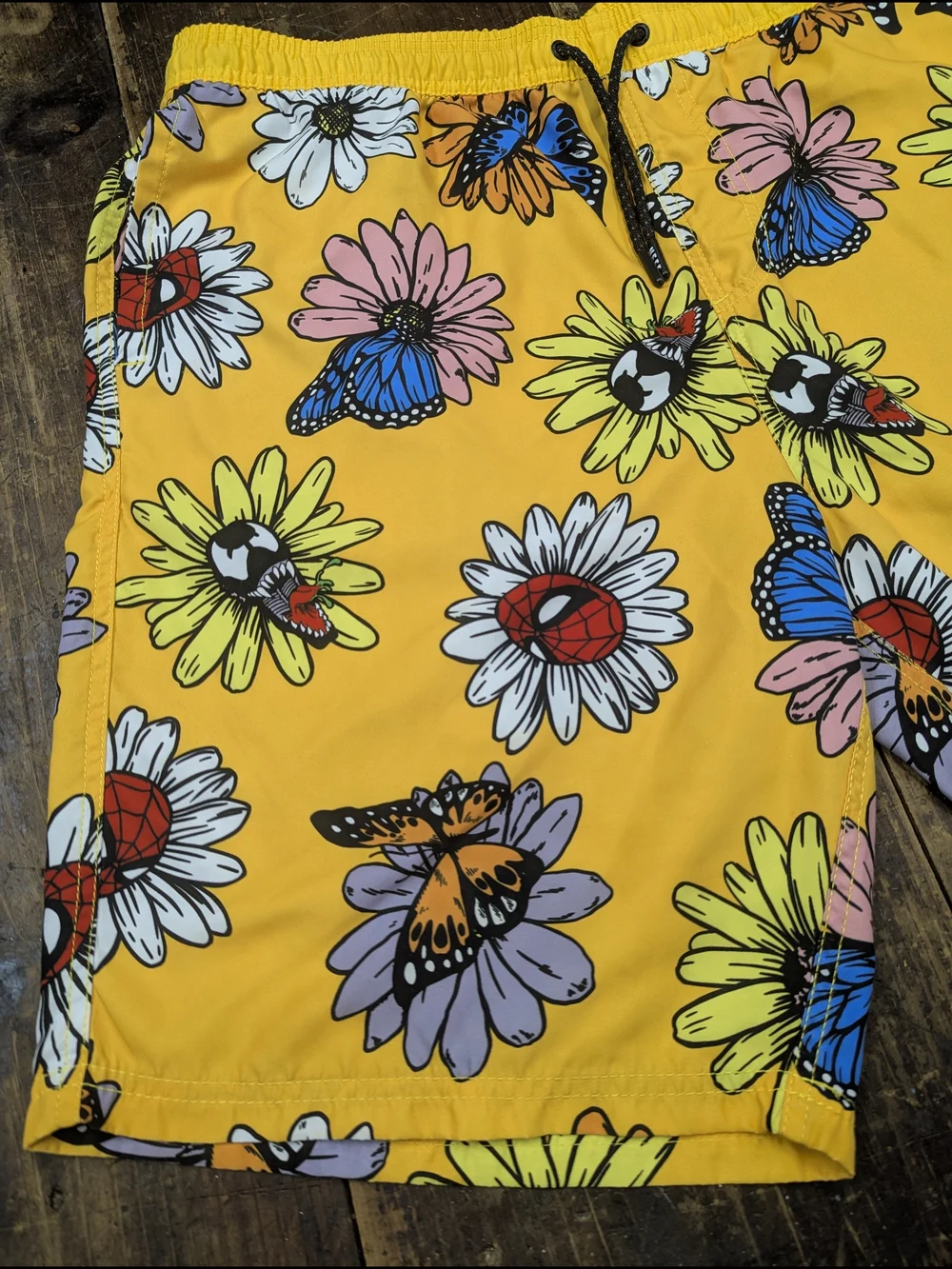 Neff Yellow Floral & Butterfly Board Shorts Marvel Spiderman And Venom